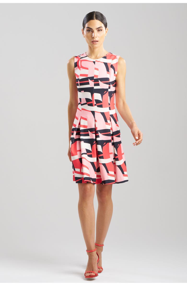 Natori ABSTRACT LINES Sleeveless Pleated Dress, Main, color, Cayenne