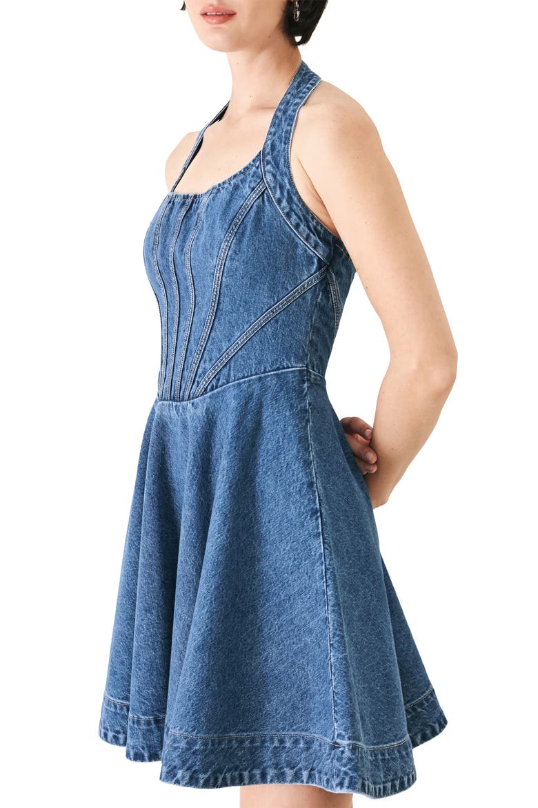 Fit and Flare Non Stretch Denim Minidress, Alternate, color, INDIGO