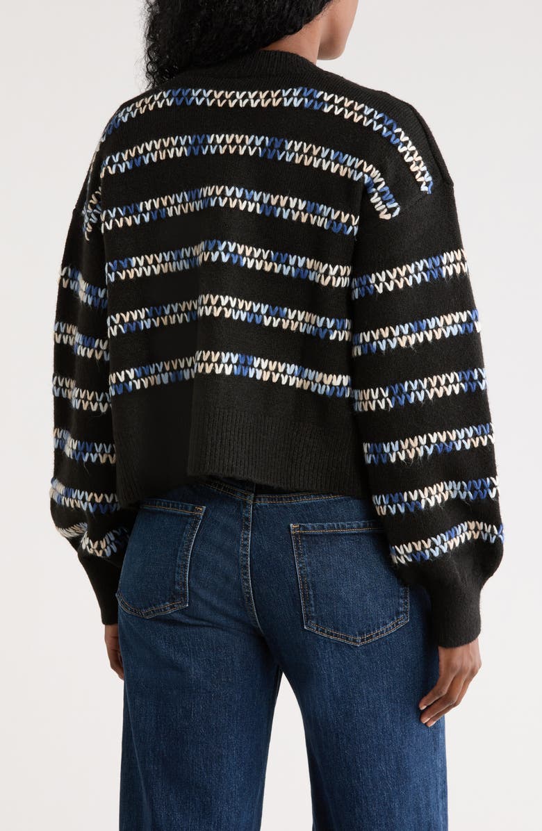 Bobeau Whipstitch V-Neck Button-Up Cardigan, Alternate, color, Black/ Blue