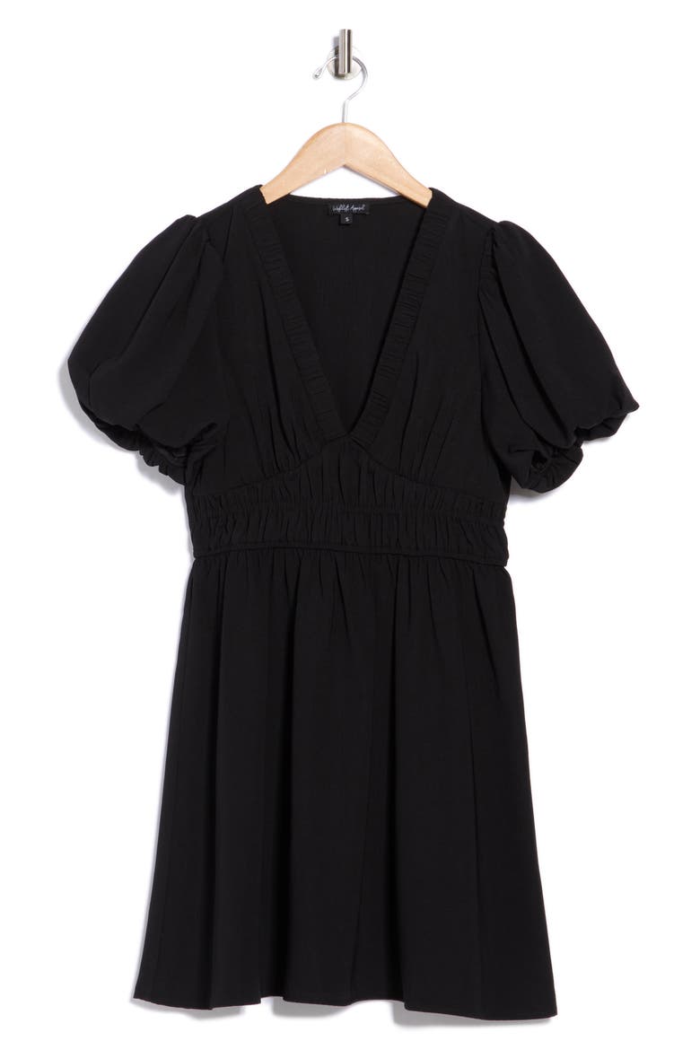 Puff Sleeve Dress, Alternate, color, BLACK