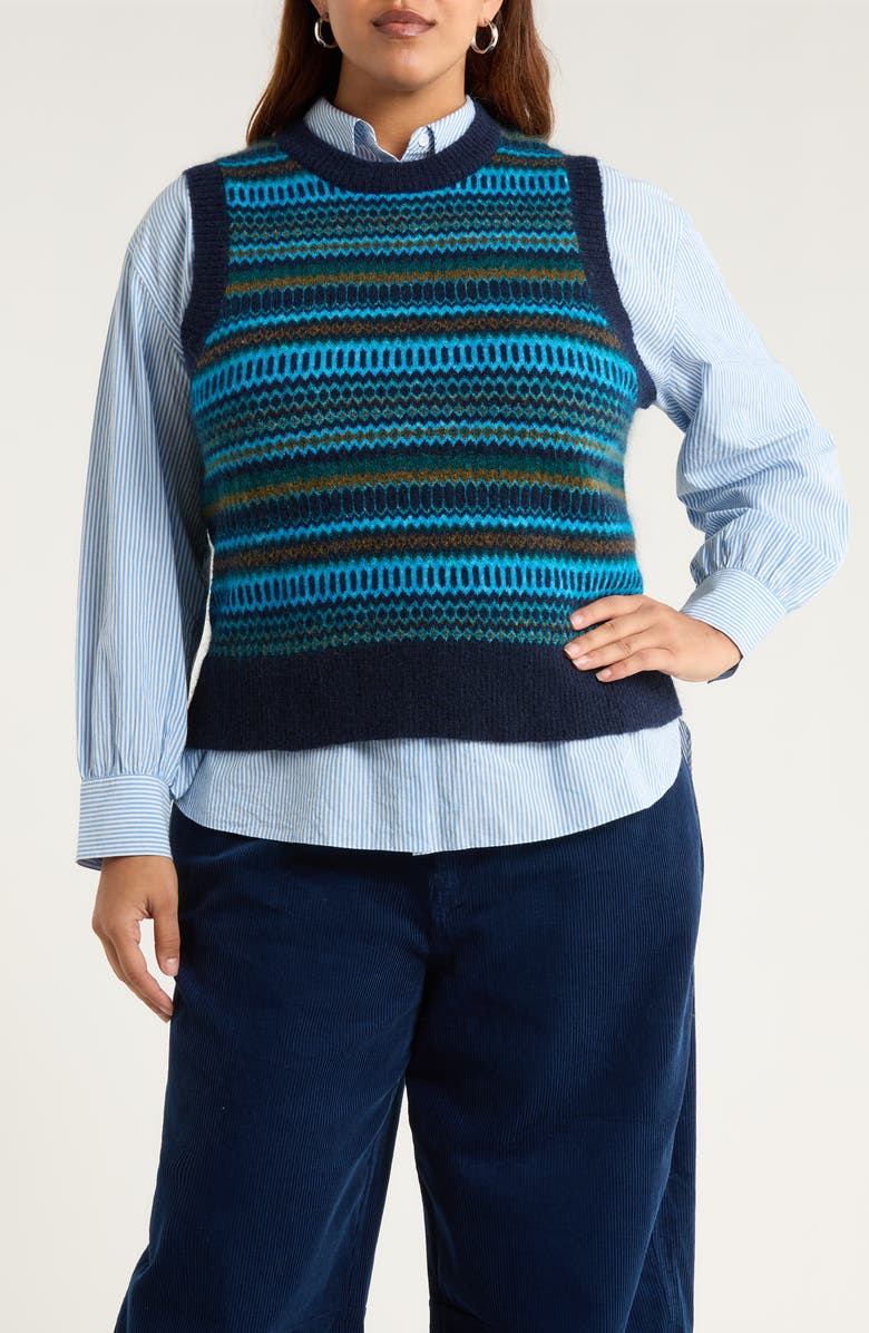 Seasalt Cornwall Annik Fair Isle Wool & Mohair Blend Sweater Vest, Main, color, Modernist Cyan Multi