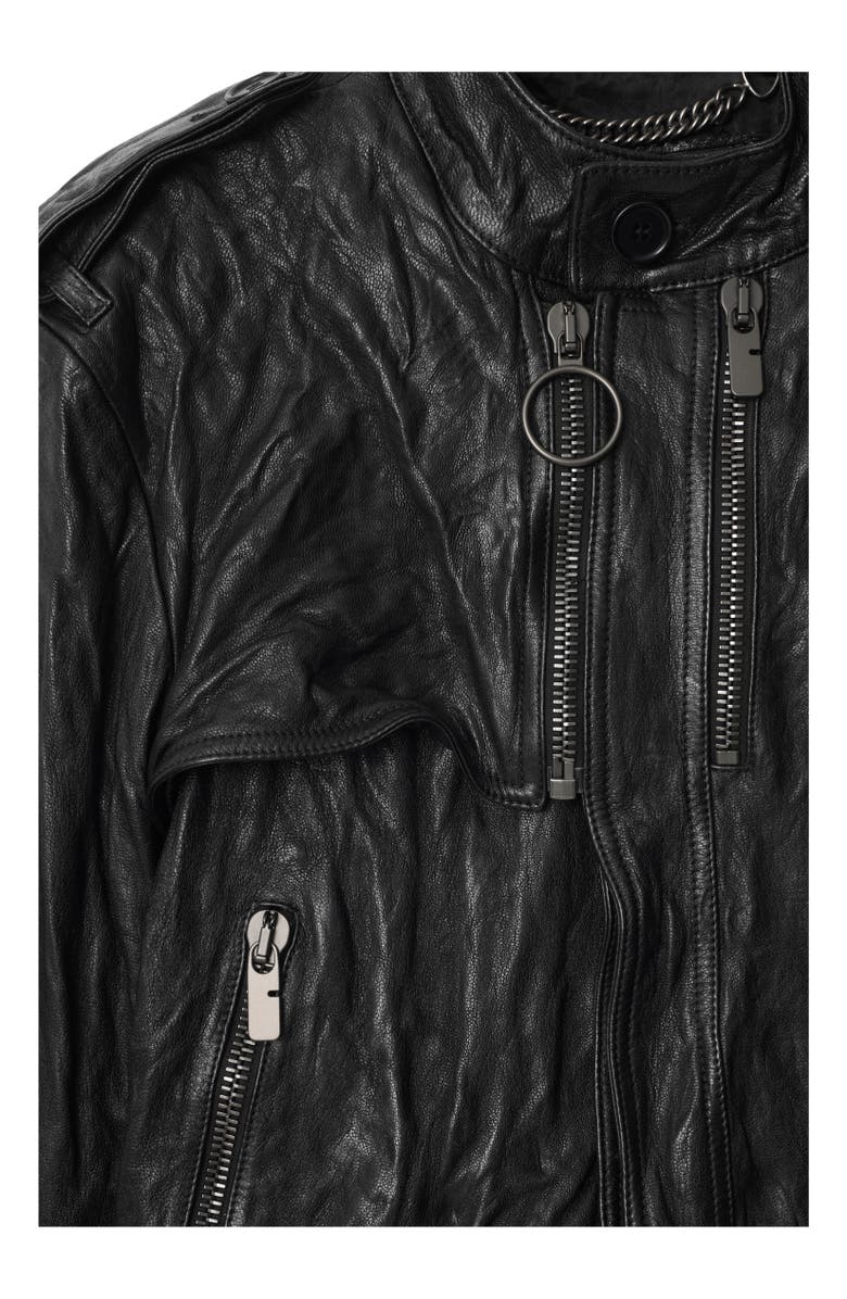 Burberry Leather Biker Jacket, Alternate, color, Black