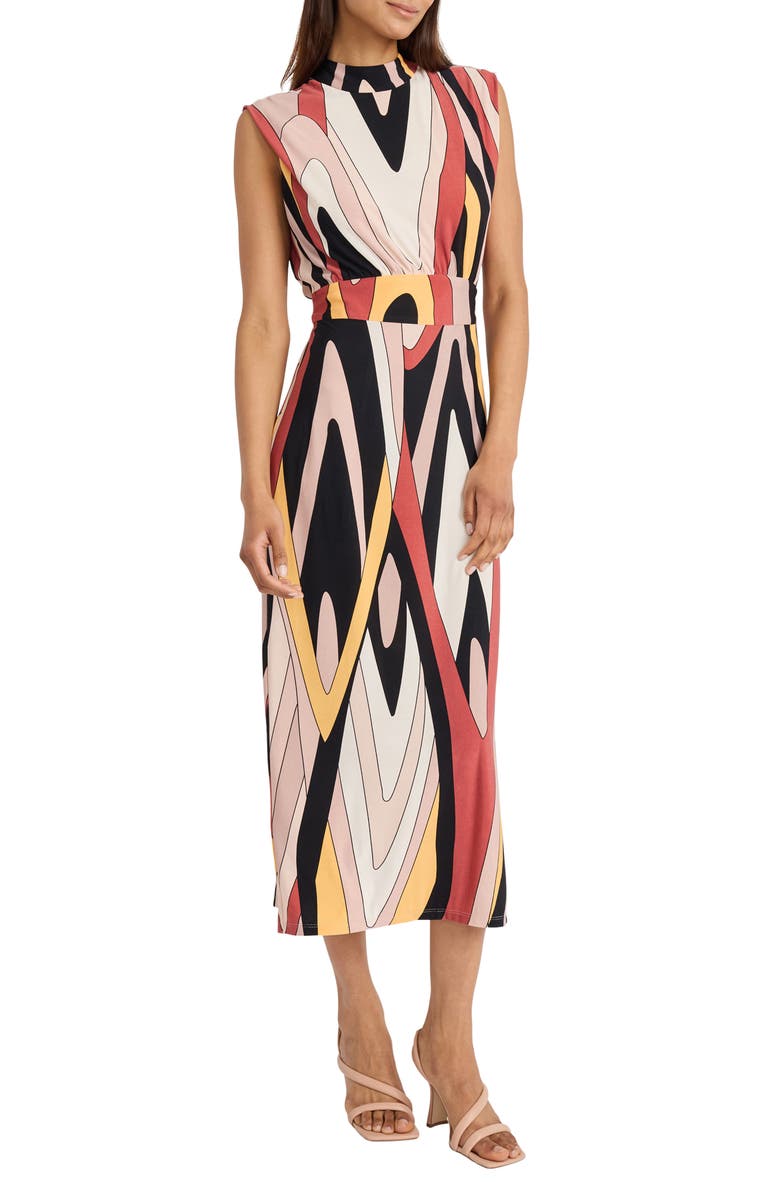DONNA MORGAN FOR MAGGY Geometric Sleeveless Midi Dress, Alternate, color,