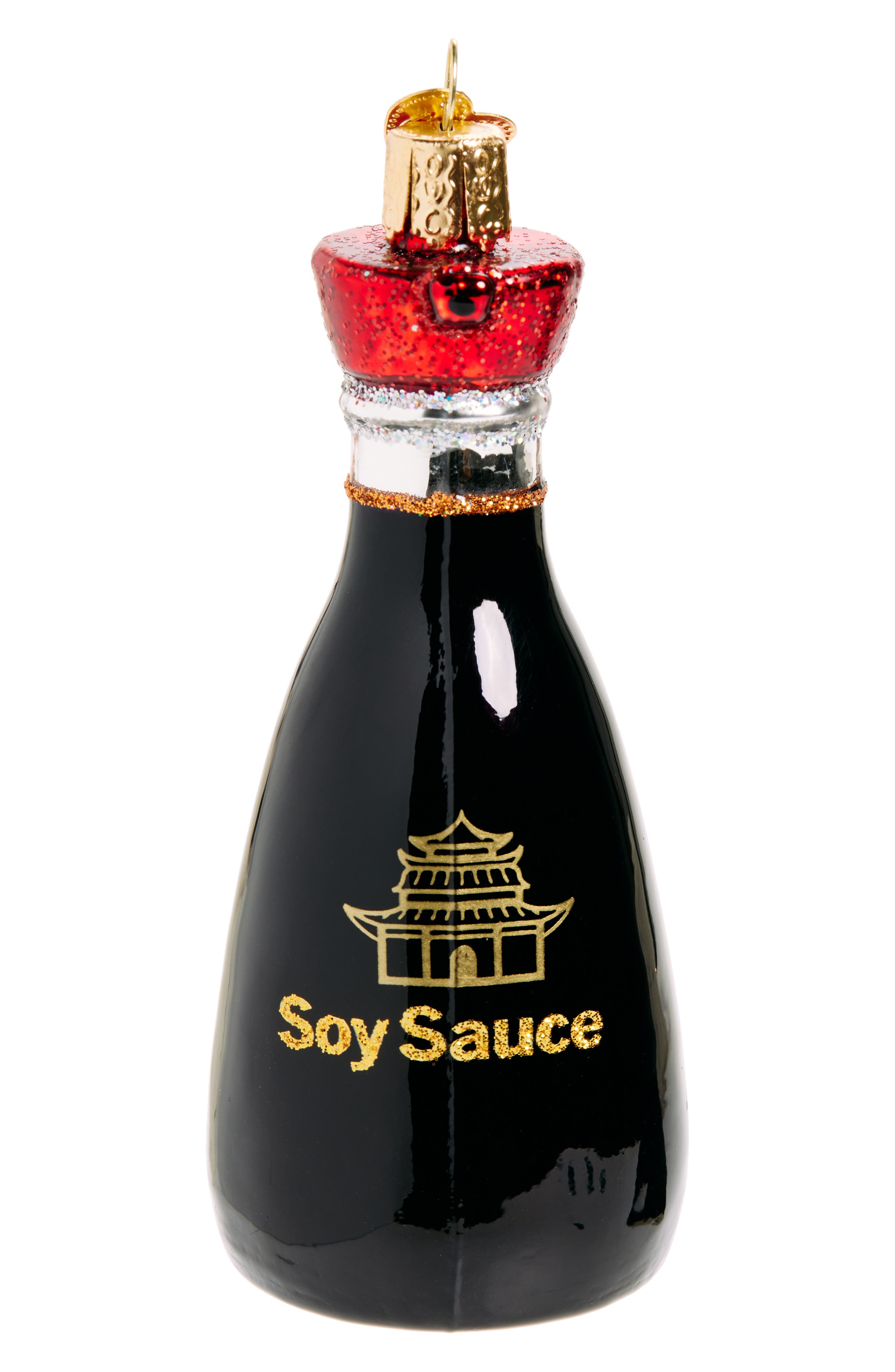 Old World Christmas Soy Sauce Glass Ornament in Brown/Red/Silver 