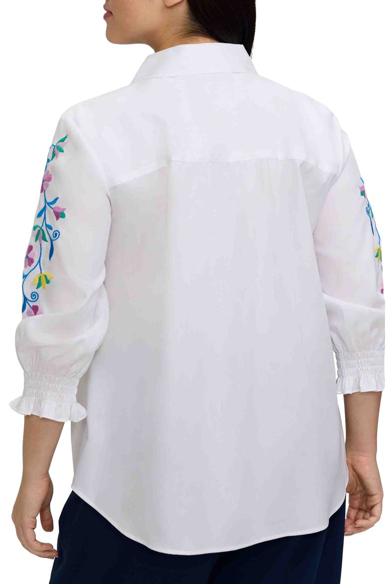 Olivia Embroidered Sleeve Stretch Cotton Blend Button-Up Shirt, Alternate, color, WHITE