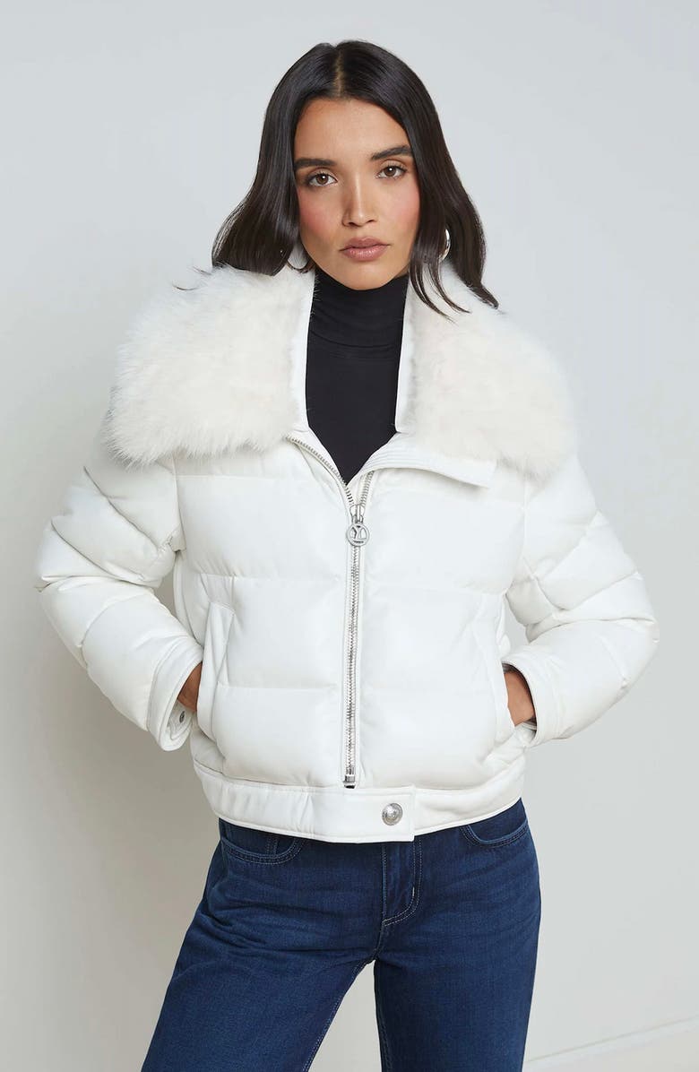 L'AGENCE Bretton Faux Fur Trim Quilted Puffer Jacket, Alternate, color, White