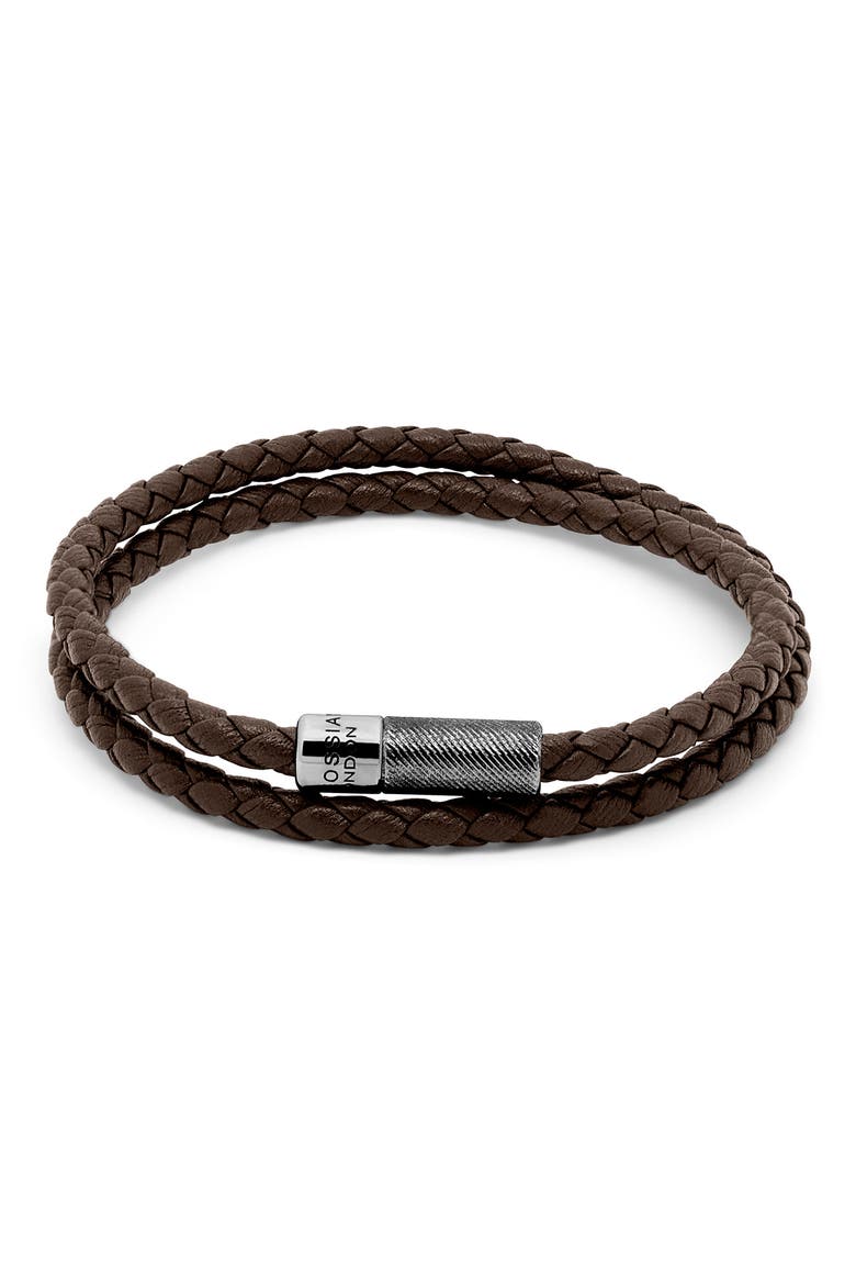 Men's Rigato Braided Leather Double Wrap Bracelet, Main, color, BROWN