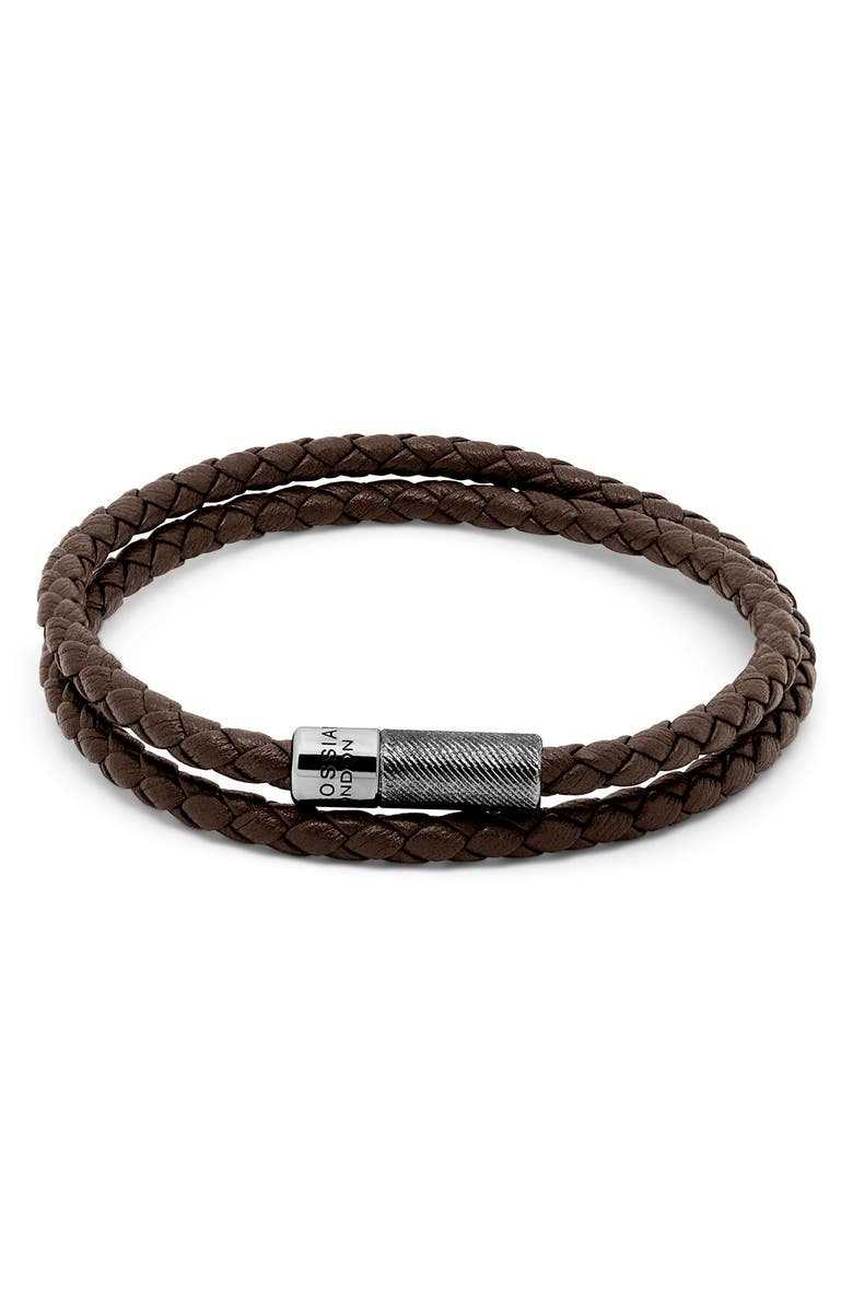 Tateossian Men's Rigato Braided Leather Double Wrap Bracelet, Main, color, Brown