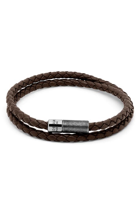 Men's Rigato Braided Leather Double Wrap Bracelet