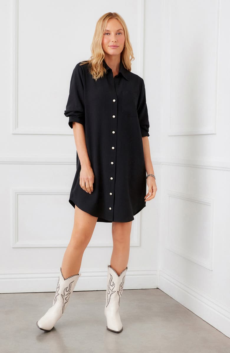 Karen Kane Ruched Sleeve Shirtdress, Alternate, color, Black