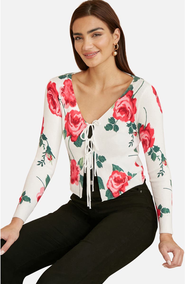 Yumi Long Sleeve V-Neck Tie Front Cardigan, Alternate, color, White