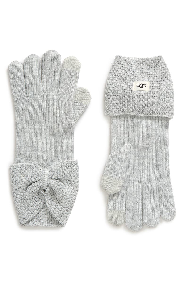 UGG<sup>®</sup> Bow Knit Gloves, Main, color, Greyheather