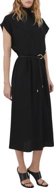 MANGO Mock Neck Belted Dress