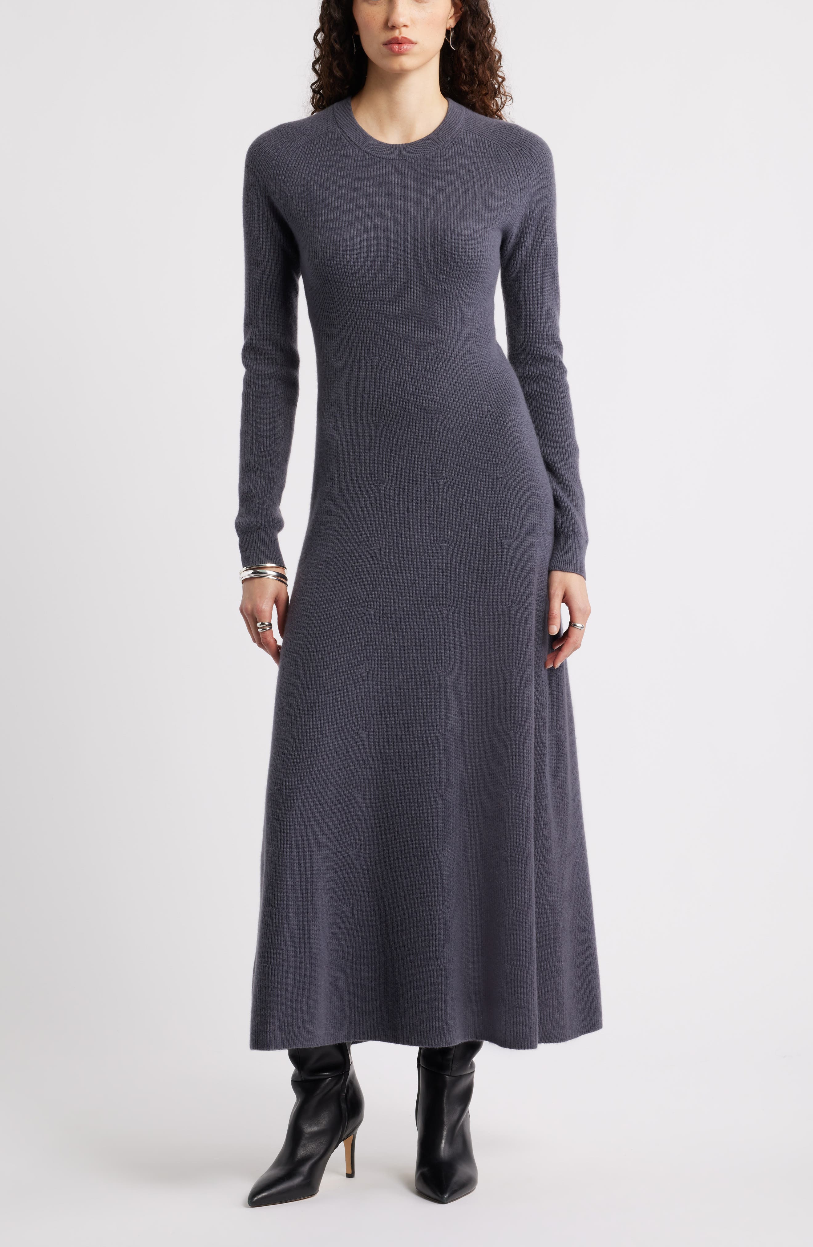 Nordstrom Long Sleeve Wool & Cashmere Rib Maxi Dress