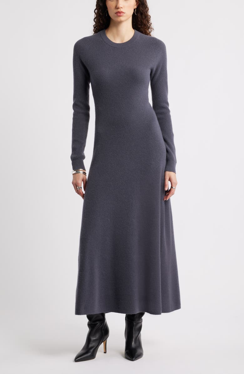 Nordstrom Long Sleeve Wool & Cashmere Rib Maxi Dress, Main, color, Grey Agate