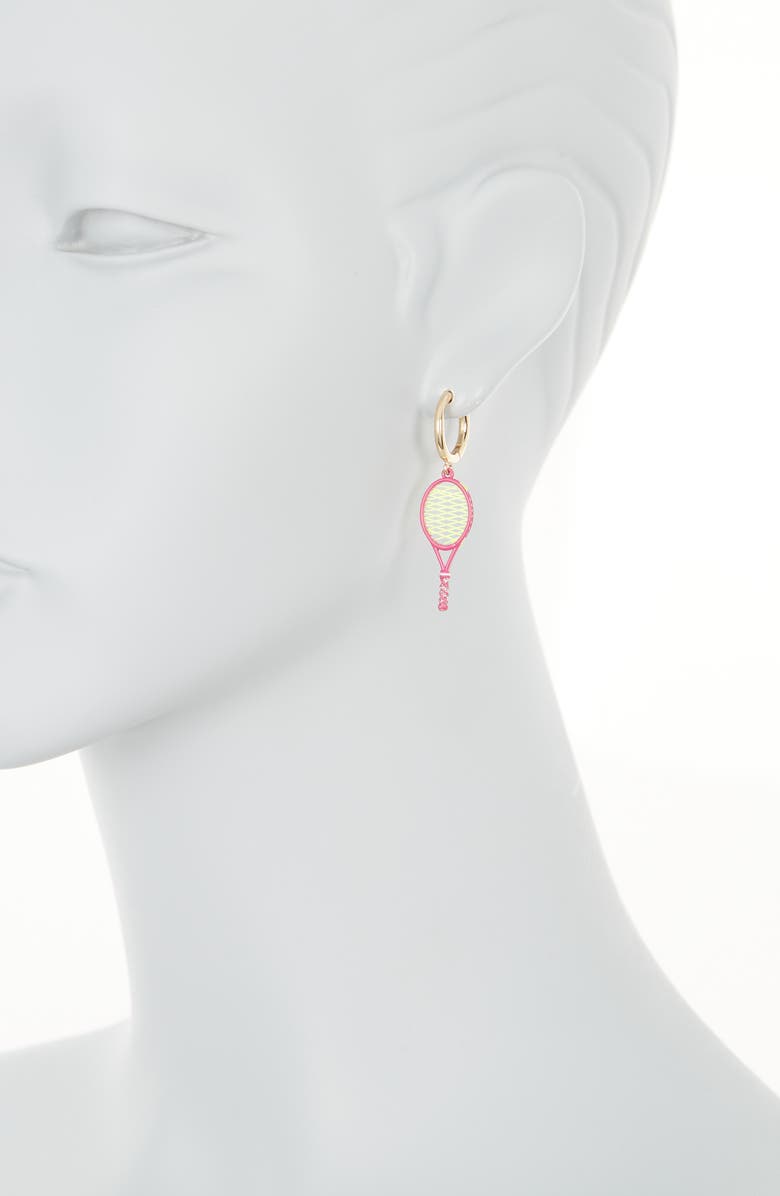 BaubleBar Tennis Mismatched Enamel Earrings, Alternate, color, Pink/ Yellow
