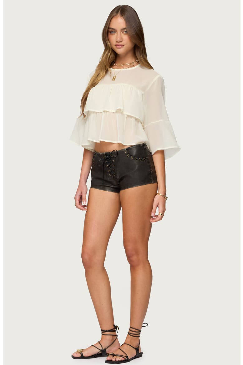 Missy Ruffled Chiffon Crop Top, Alternate, color, CREAM