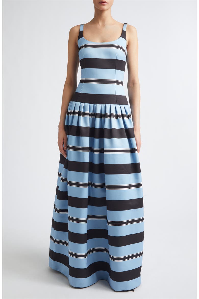 Tristesse Stripe Taffeta Faille Maxi Dress, Main, color, GRAPHIC STRIPE - BLUE BLACK