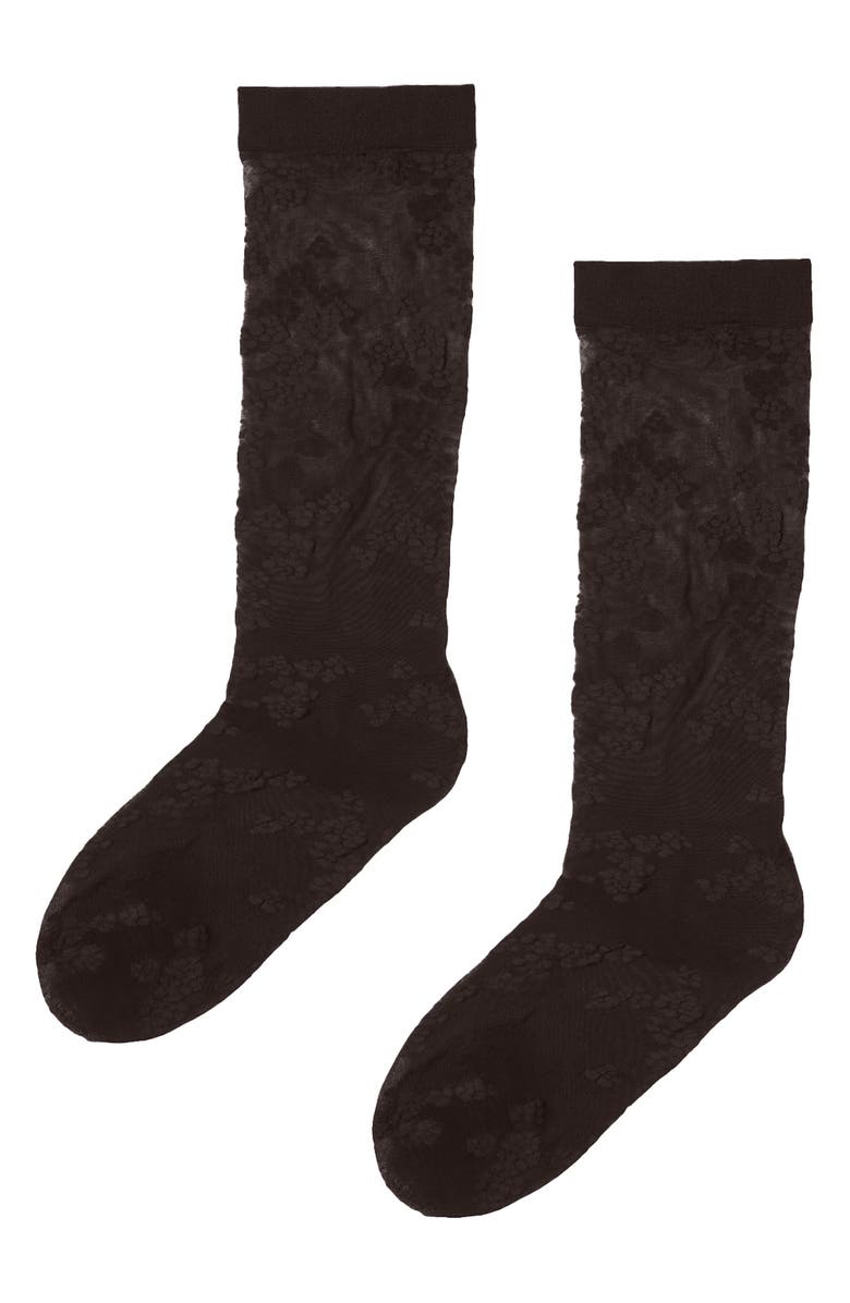Wolford Floret Knee High Socks, Alternate, color, Dark Wood