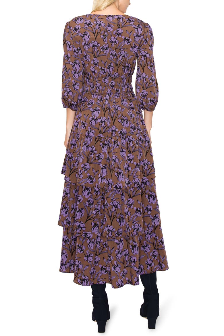 Floral Tiered Midi Dress, Alternate, color, BROWN PURPLE PRINT
