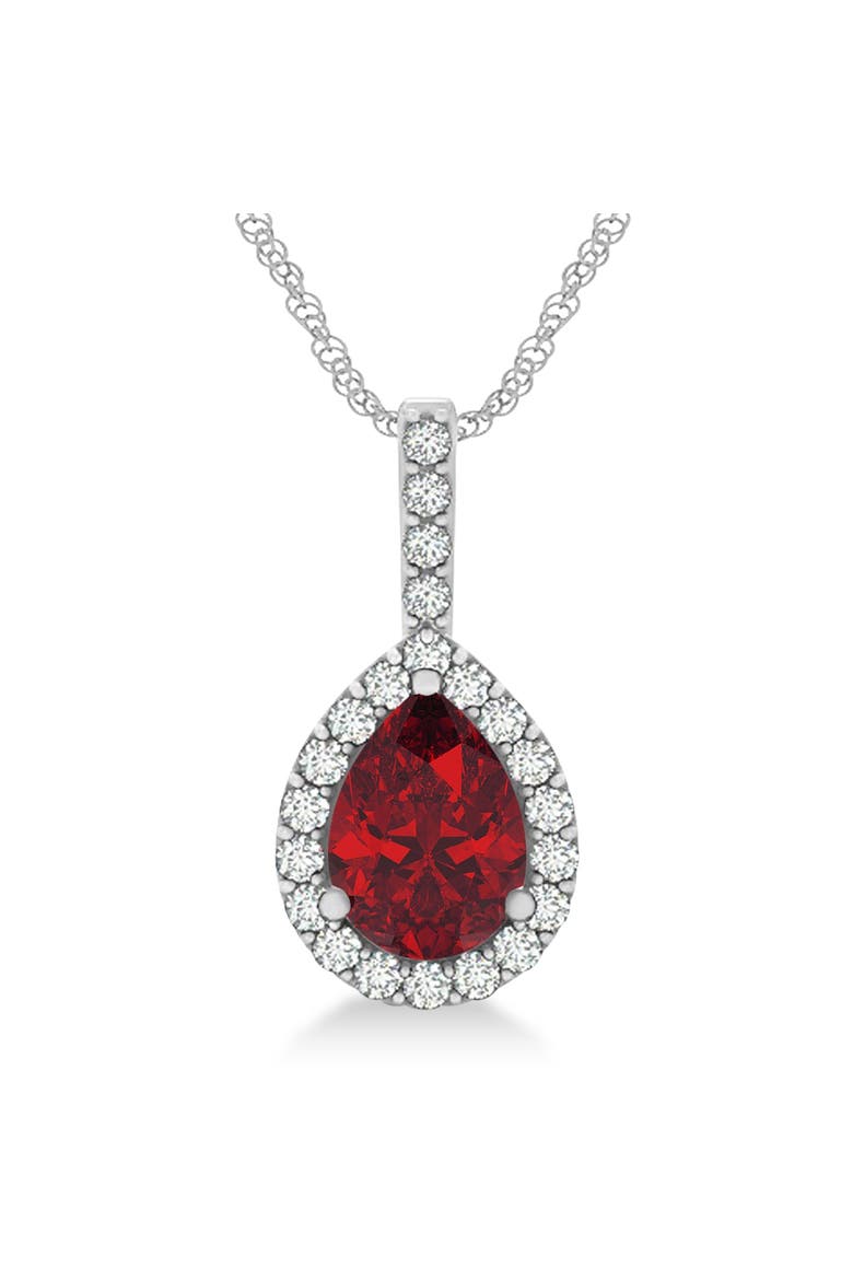 Pear Shape Lab Diamond & Ruby Halo Pendant 14k White Gold 2.20ct, Main, color, 2.20/White Gold
