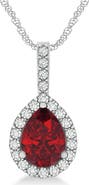 ALLUREZ Pear Shape Lab Diamond & Ruby Halo Pendant 14k White Gold 2.20ct