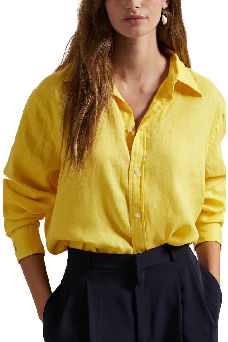 Oversize Linen Button-Down Shirt, Main, color, SUNFISH YELLOW