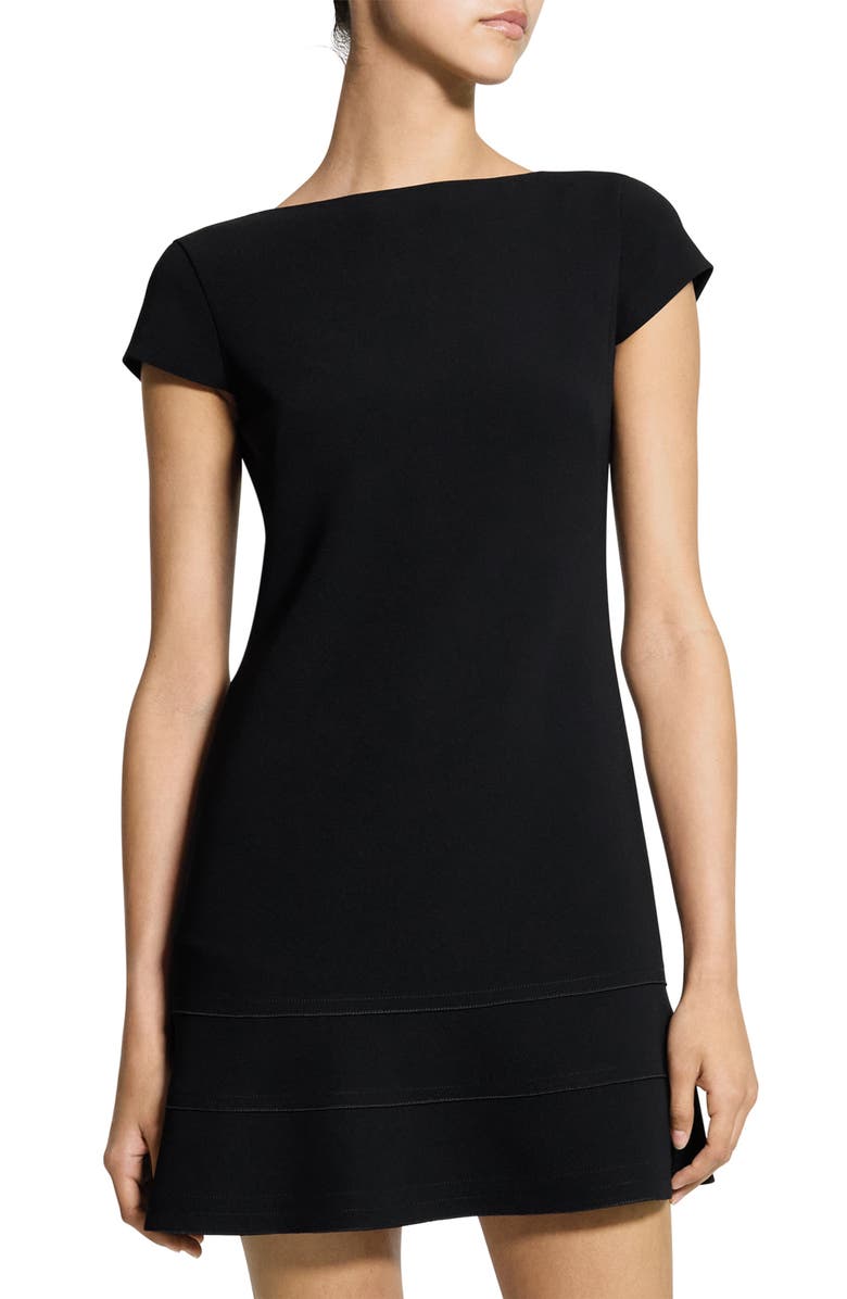 Theory Bateau Neck Tiered Minidress, Alternate, color, Black