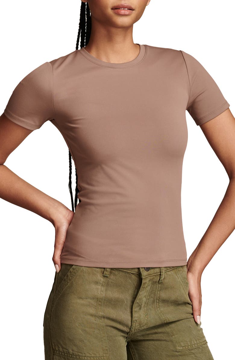 Lucky Brand Contour Short Sleeve Knit Top, Main, color, Deep Taupe