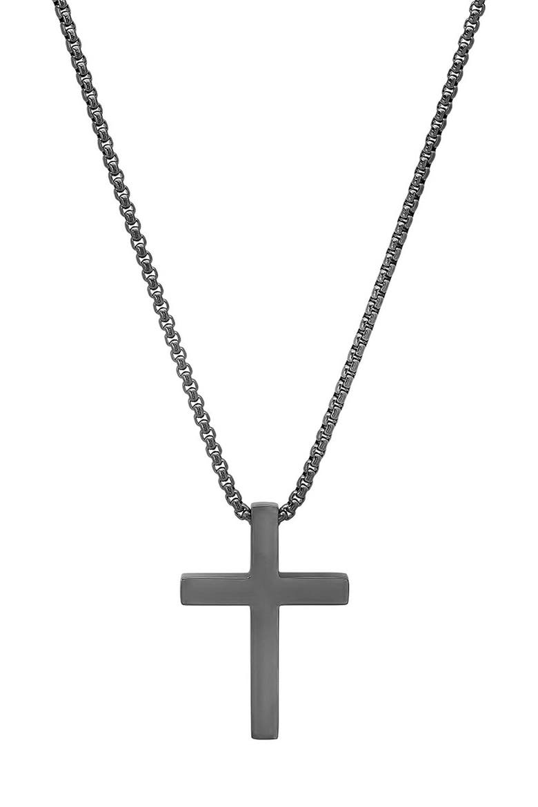 Men's Stainless Steel Square Cross Pendant Necklace, Main, color, BLACK