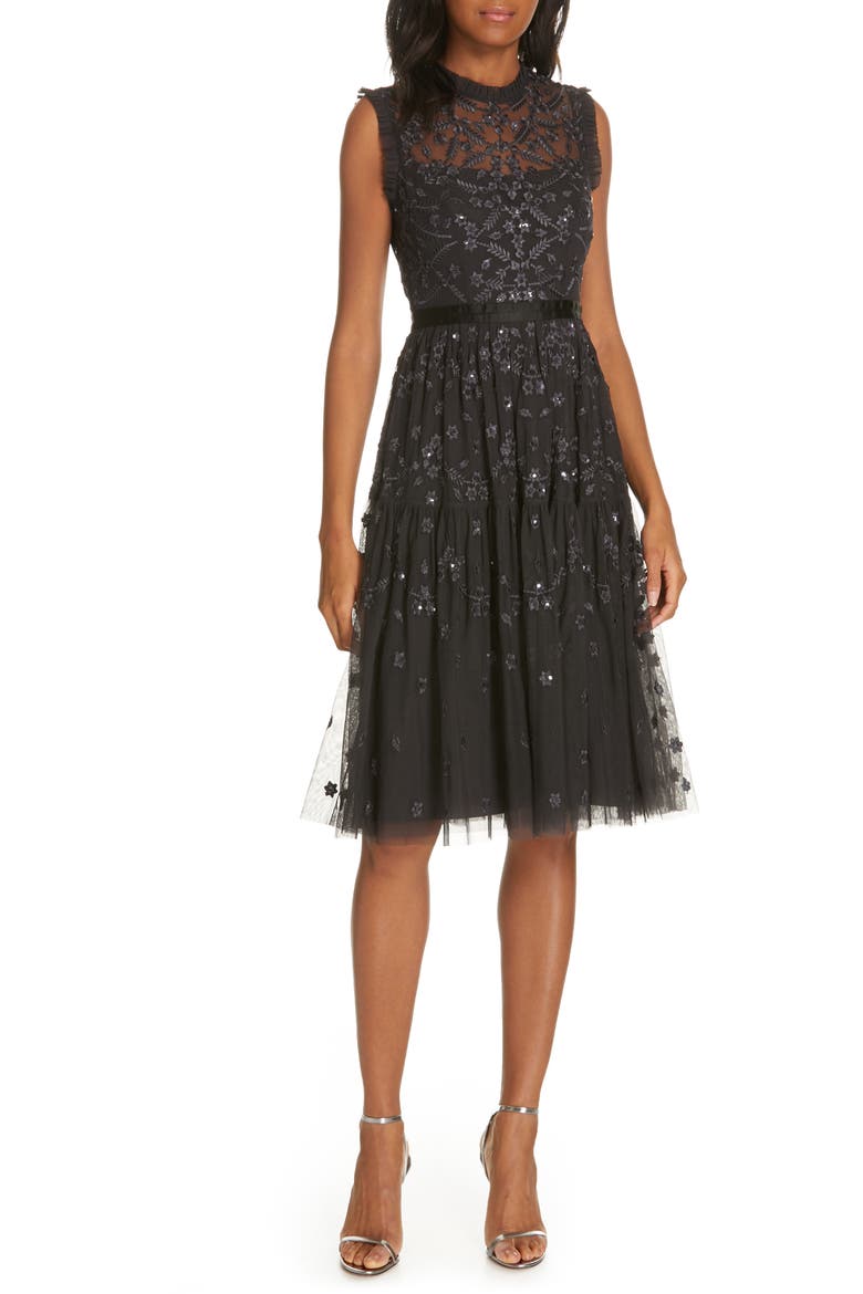 Clover Gloss Fit & Flare Dress, Main, color, GRAPHITE