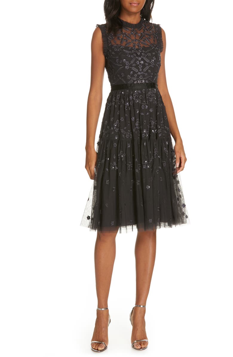 Needle & Thread Clover Gloss Fit & Flare Dress, Main, color, 