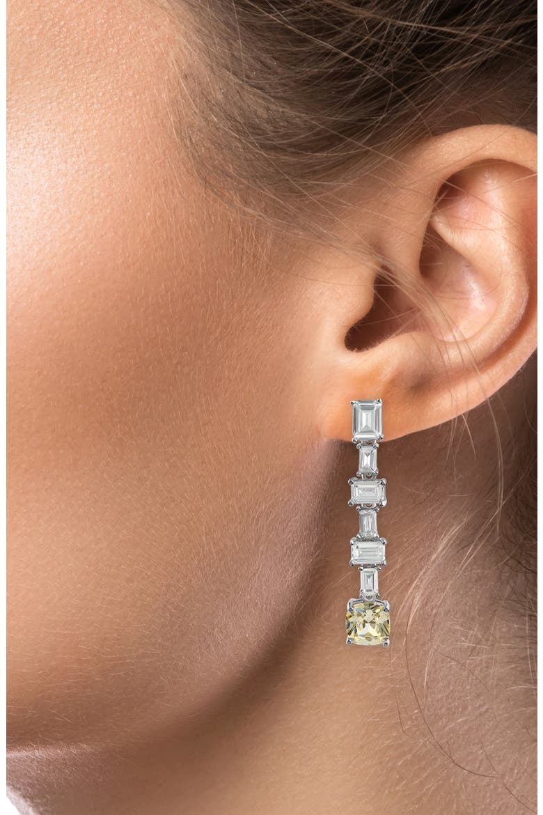 Emerald Baguette Cubic Zirconia Drop Earrings, Alternate, color, YELLOW/ SILVER