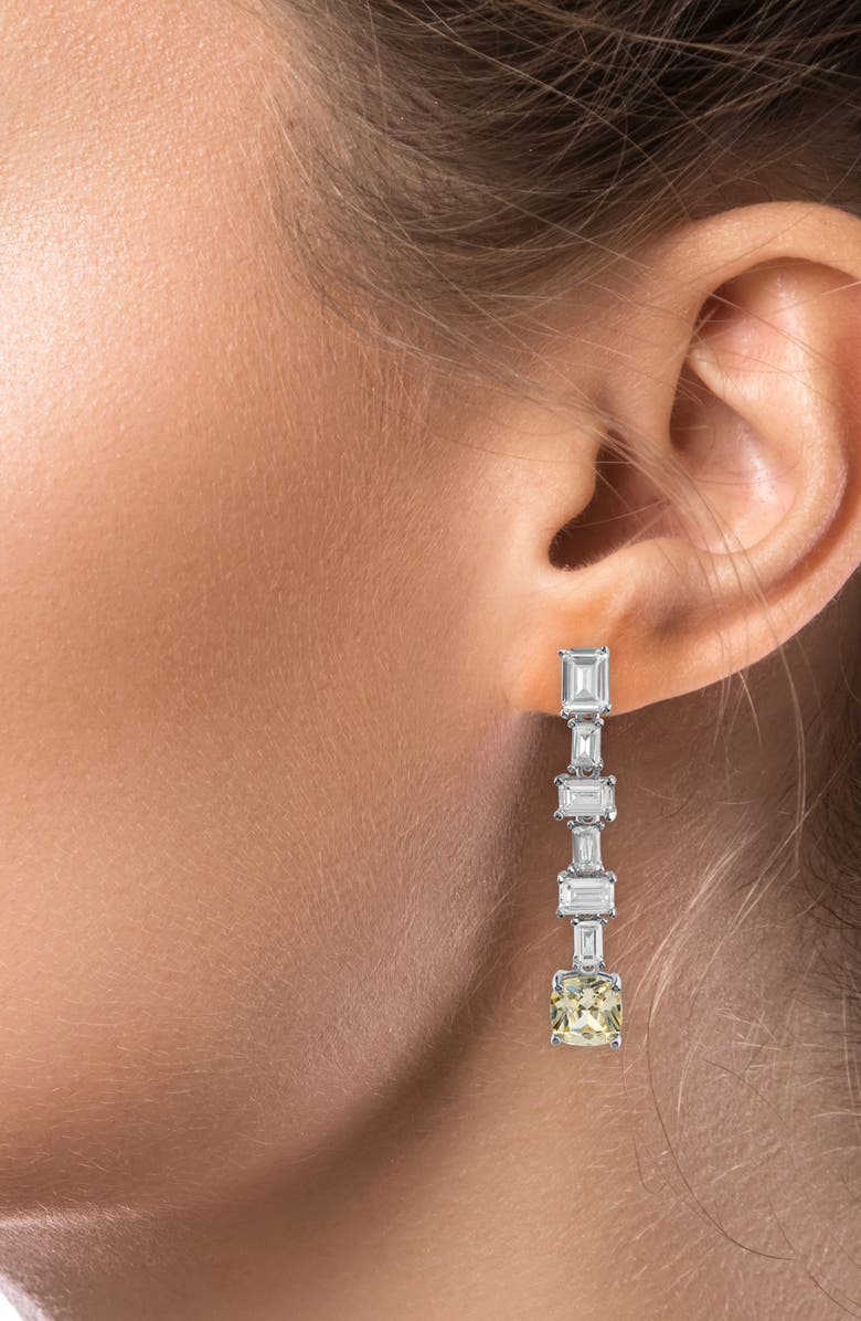 CZ by Kenneth Jay Lane Emerald Baguette Cubic Zirconia Drop Earrings, Alternate, color, Yellow/ Silver