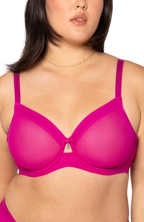 Curvy Couture Sheer Mesh Underwire Unlined Bra In Pink
