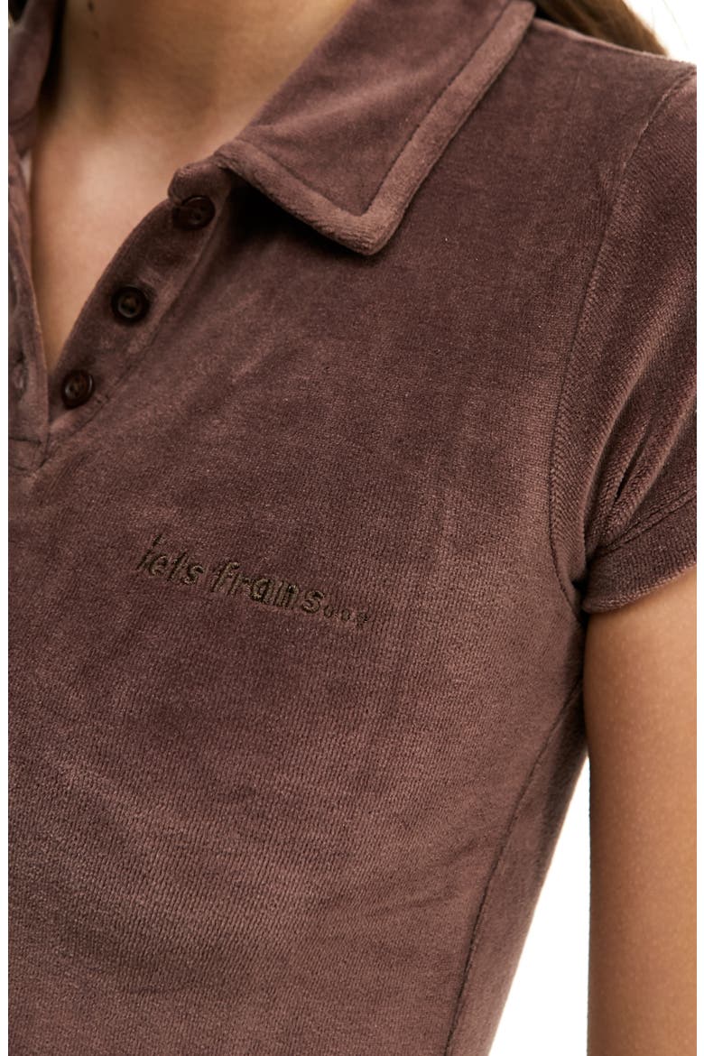Velour Crop Polo, Alternate, color, CHOCOLATE