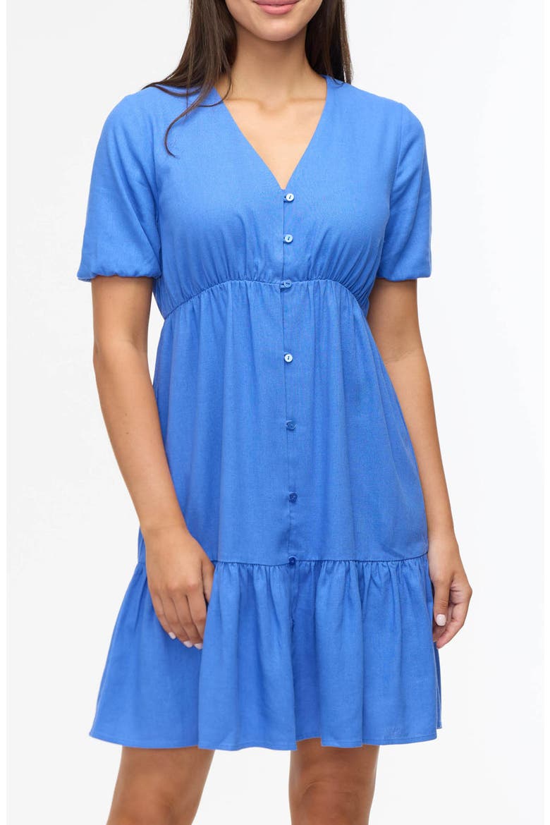 Tiered Linen Blend Dress, Main, color, AZURE