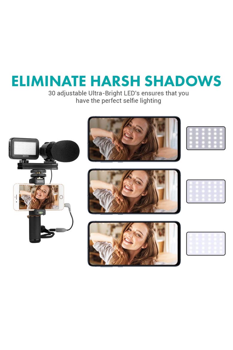 Vlog Kit V7 - YouTube Starter Kit with Grip, Stereo Microphone, Light, and Wireless Remote, Alternate, color, Black
