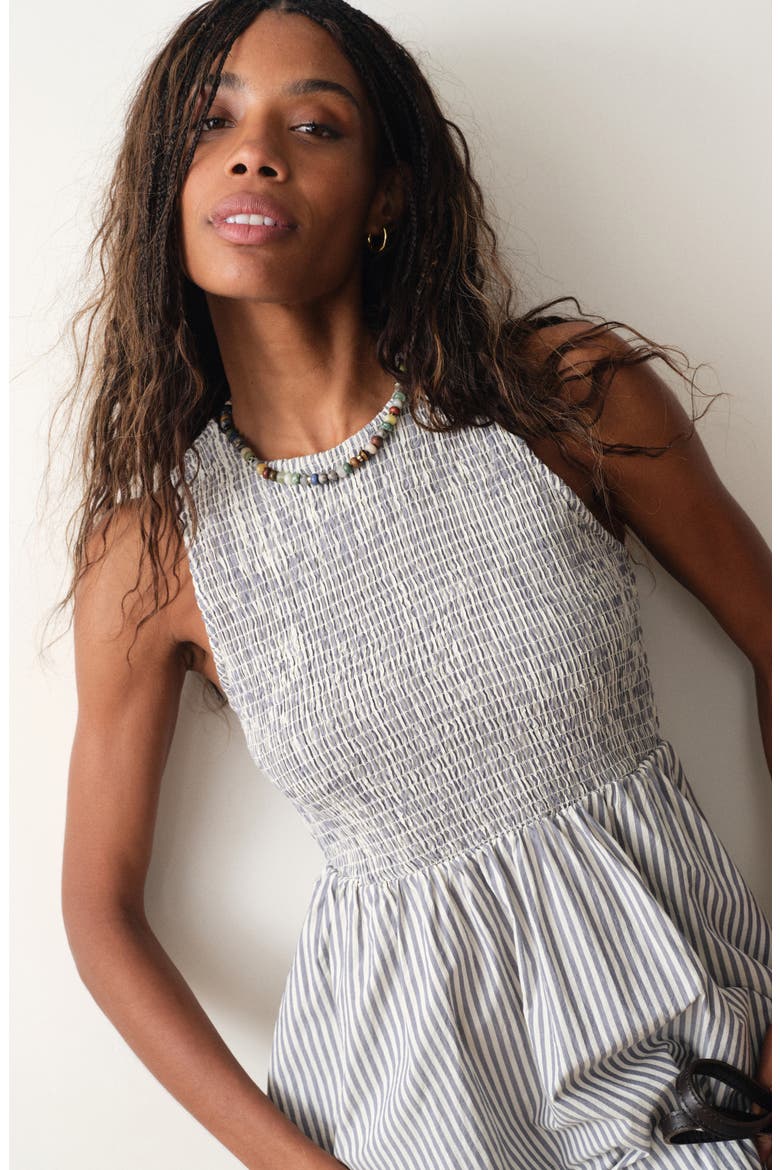 Darcy Sleeveless Smocked Midi Dress, Alternate, color, NAVY STRIPE