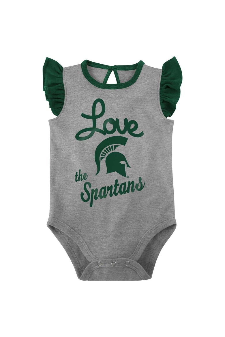 Girls Newborn & Infant Green/Gray Michigan State Spartans Spread the Love 2-Pack Bodysuit Set, Alternate, color, Green