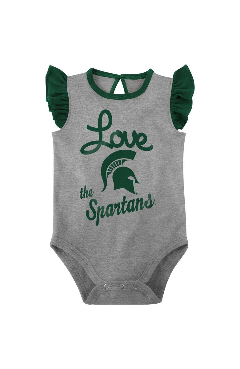 Outerstuff Girls Newborn & Infant Green/Gray Michigan State Spartans Spread the Love 2-Pack Bodysuit Set, Alternate, color, 