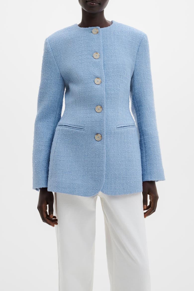 Carol Textured Round Neck Blazer, Alternate, color, Sky