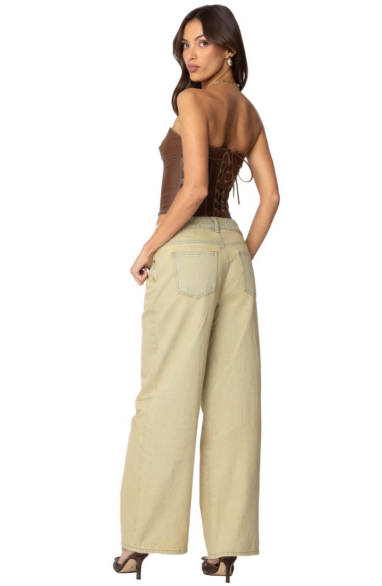 EDIKTED Moss Faux Leather Lace-Up Corset Top, Alternate, color, Brown