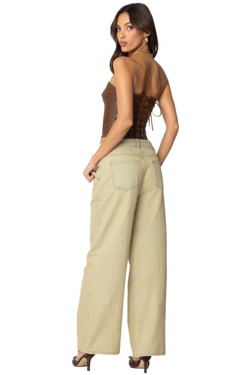 Shop Edikted Moss Faux Leather Lace-up Corset Top In Brown