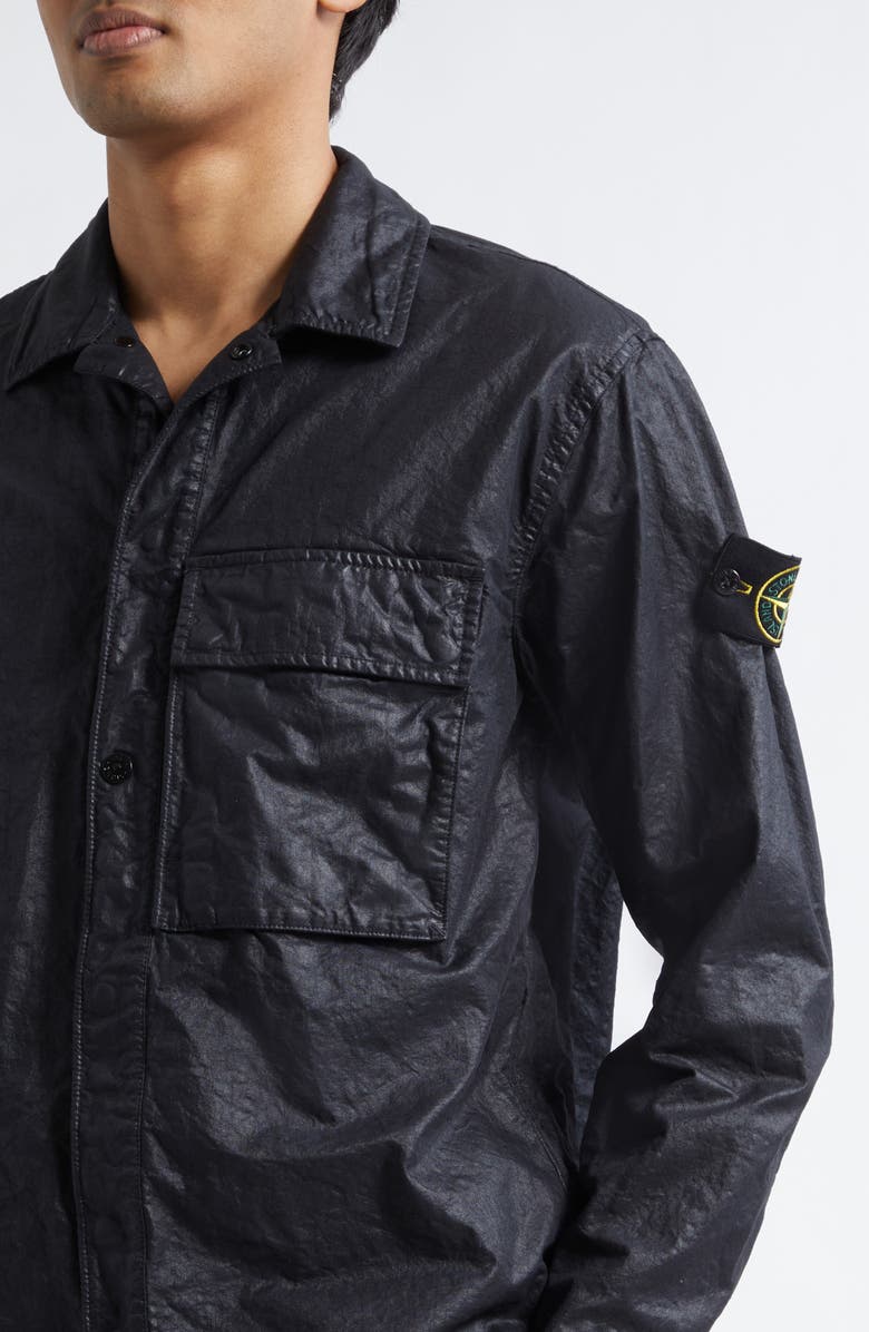 Stone Island Garment Dye Nylon Panama Overshirt, Alternate, color, Black