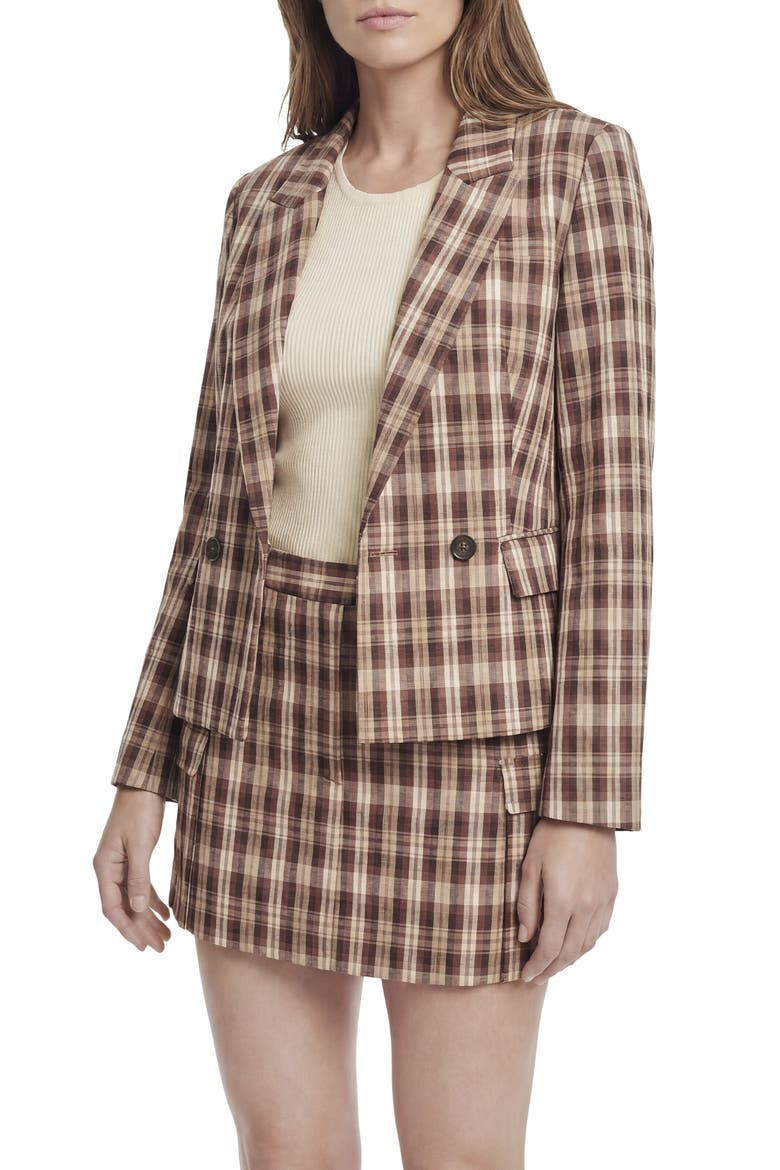 Plaid Double Breasted Blazer, Alternate, color, COCA MOCHA