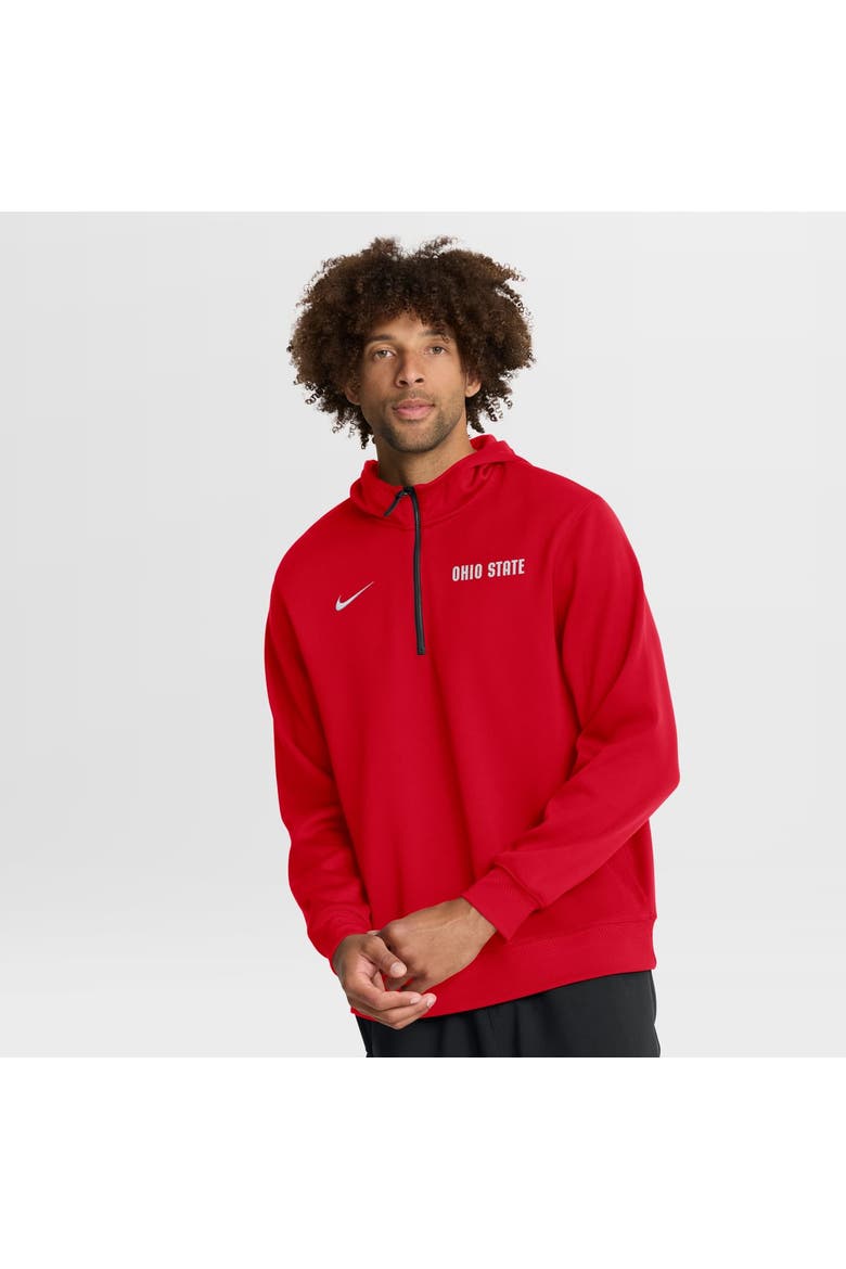 Men's Nike Scarlet Ohio State Buckeyes Coaches Premium Dri-FIT Quarter-Zip Hoodie, Main, color, Scarlet