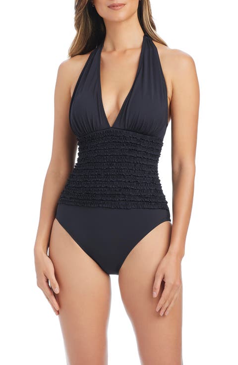 Ruffle Halter One-Piece Swimsuit