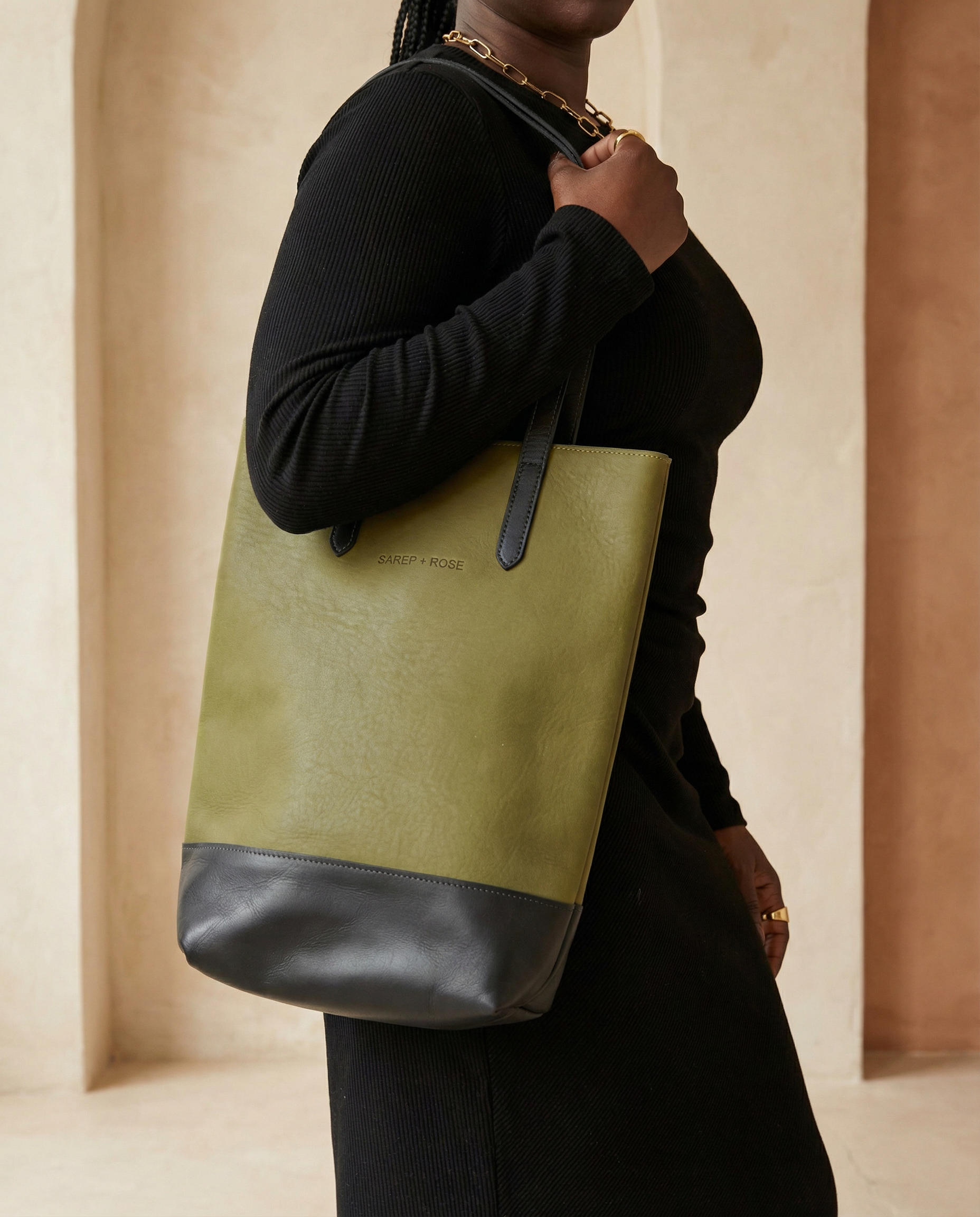 Sarep + Rose Slender Kenya Leather Tote Bag, Alternate, color, Olive Green