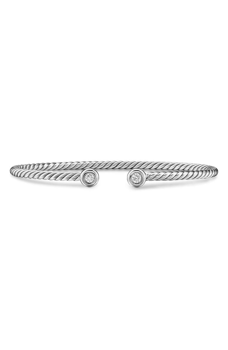 David Yurman Micro Cable Flex<sup>®</sup> Round Bracelet in Sterling Silver with Diamonds, 2.6mm, Main, color, Silver Pave